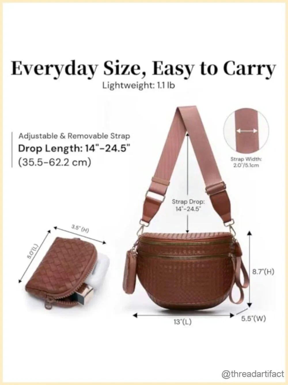 Woven Vegan Leather Crossbody Bag with Detachable Coin Purse